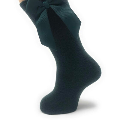 Dark green-knee high socks with bow