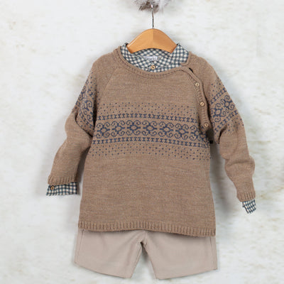 Blue and Beige Boys Shorts Set