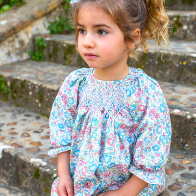 Blue Liberty Hand Smocked Bloomer Set