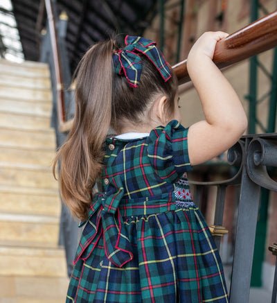 Hair Bow Navy and Green Tartan