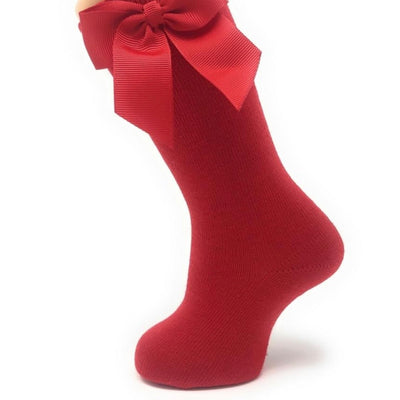 Red knee-high socks with bow