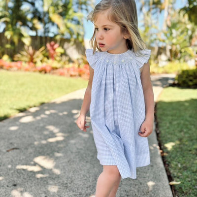 Hand Smocked Blue Dress Daisies