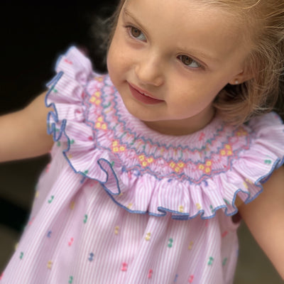 Hand Smocked Pink Striped Dress