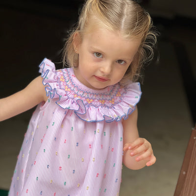 Hand Smocked Pink Striped Dress