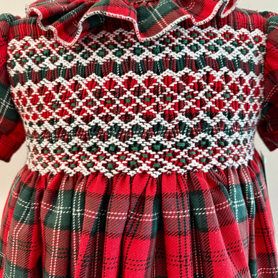 Hand Smocked Red and Green Tartan Dress