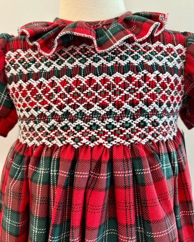 Hand Smocked Red and Green Tartan Dress