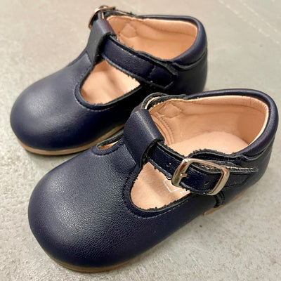 Navy Leather T-Straps