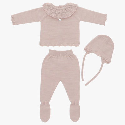 3-piece powder pink knit set