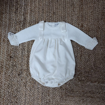 Knit and woven ivory romper