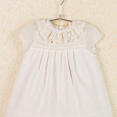 Knit and Woven Baby Girl Ivory Dress