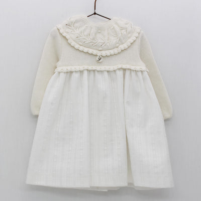 Knit and woven cream dress