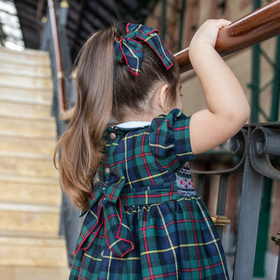 Hair Bow Navy and Green Tartan