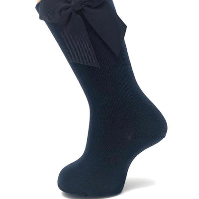 Navy knee-high socks with bow