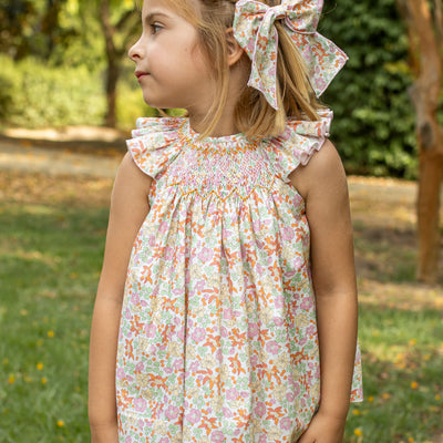 Hand Smocked Bishop Dress Liberty Orange