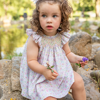 Hand Smocked Bishop Dress Liberty Pink