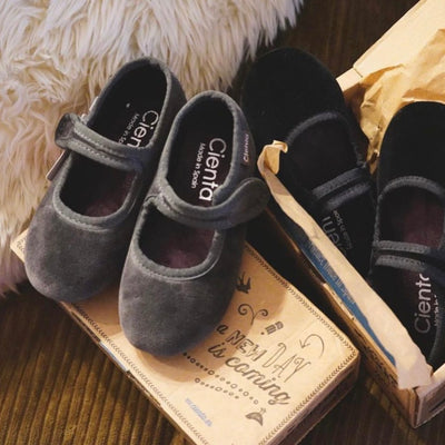 Grey velvet Mary Jane shoes