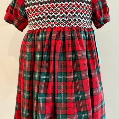 Hand Smocked Red and Green Tartan Dress