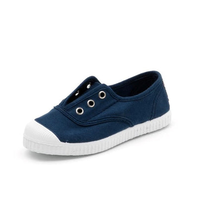 Navy Blue Canvas Laceless Sneakers