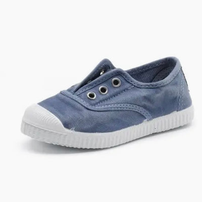 Washed Denim Canvas Laceless Sneakers