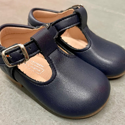 Navy Leather T-Straps
