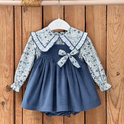 Blue Pinafore Dress Set